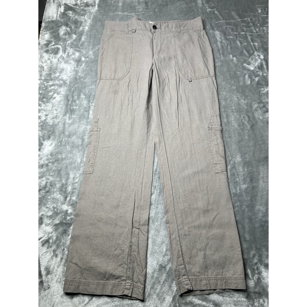 Happily Grey Pants Women Size Large Linen Blend Summer Vacation Grey